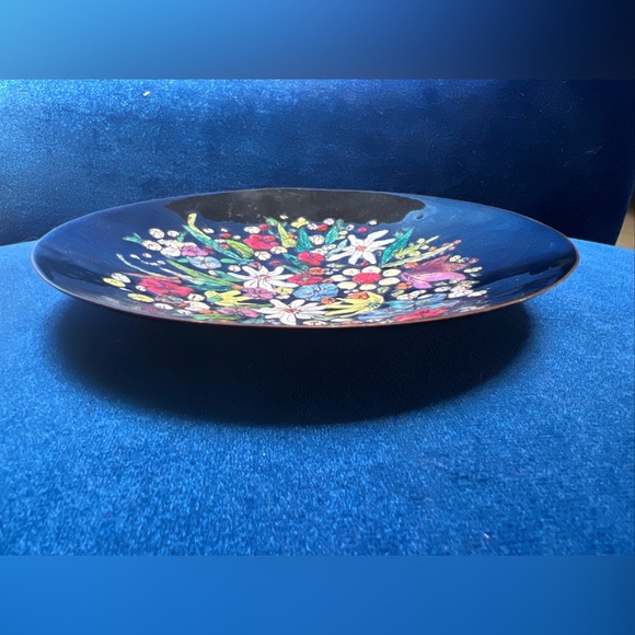 Antique Enamelware Decorative Plate Florals Handpainted In Austria - Picture 2 of 4